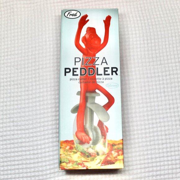 NWT Fred & Friends Red Pizza Cutter Peddal Monkey Unicycle Pizza Wheel Kitchen - Picture 1 of 5